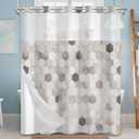No Hook Shower Curtain with Snap in Liner, Modern Gray Hexagon Geometric Pattern with Mesh Top, Waterproof Double Layer Bathroom Decor, 71 x 74 Inch