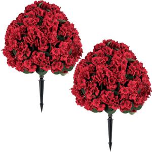 BLOSMON Red Artificial Geraniums for Outdoors, Set of 2, with Ground Stakes
29 x 19.7 Inches, Large, Realistic Topiary Ball Trees, Faux Silk Flower Bushes, for Front Porch Decor, Garden, Entryway