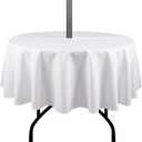 Outdoor Tablecloth Wrinkle-Free Stain Resistant Waterproof Polyester Fabric Table Cover with Zipper Umbrella Hole for Picnic/Party/Dinner/Patio Garden(60inch Round,Zippered,White)