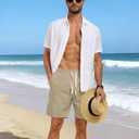 Men's Corduroy Shorts Casual Elastic Drawstring Lightweight Summer Beach Shorts with Pockets (XXXL)
