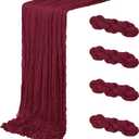 4 Pack Burgundy Cheesecloth Table Runner 20 x 120 inch Gauze Table Runners 10 FT Long, Semi Sheer Boho Cheese Cloth Fabric Table Runner Bulk for Party, Wedding, Baby Shower, Bridal Shower Decoration