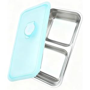 2 Pack Stainless Steel Snack Containers, Grab and Go Snack Containers Reusable, Double Compartment Food Storage Containers with Lids, Outdoor Camping and Daily Use (Double Compartment)