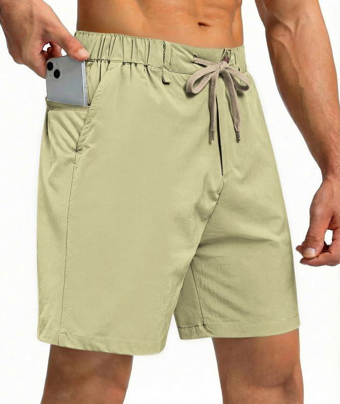 PRIVIMIX Mens Stretch 7 Inch Casual Shorts with Multi-Pocket Quick Dry Lightweight Shorts for Golf Summer (Brown, XXXL)