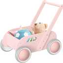 Wooden Baby Walker,Baby Push Walker, Adjustable Speed Baby Walker for Boys and Girls, Baby Activity Center, Gift for Birthday, Christmas and New Year Pink