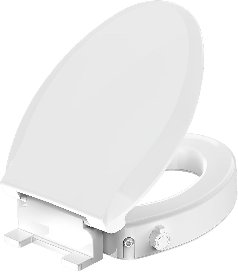 Raised Toilet Seat Bidet 2.91in, Elongated Bidet Toilet Seat, 3 Wash Mode, Soft Close & Quick Release, no Electric, Adjustable Anti-Slip Pad, Home/Commercial Use for Senior, 18.5inch, White