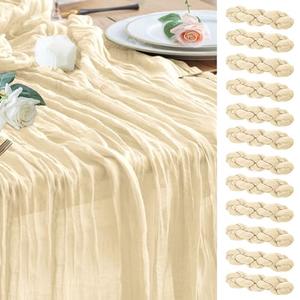Wokceer Cheesecloth Table Runner Christmas 12 Pack 10FT Beige Boho Gauze Cheese Cloth Table Runner for Party Long Rustic Sheer Table Runners for Baby Bridal Shower Wedding Easter Table Decor