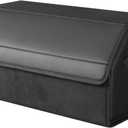 Car Organizers and Storage for SUV, Trunk Organizer for Sedan, Leather Foldable Sleek Box with Lid, Collapsible Cargo Bins, Tool Accessories Containers, Collapsible Suede Velvet (18 inch Covered)
