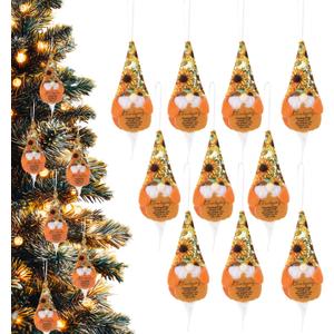 12 Pcs Friendsgiving Ornaments Gnomes Plush Friendsgiving Hanging Gnomes with Pumpkin Holding Cards for Thanksgiving Tree Decorations Holiday Party Supply