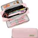 allydrew Large Capacity Pencil Case, 3 Compartment Pencil Pouch for Stationery Pens, Pink