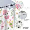 Riyidecor Easter Rabbit Shower Curtain for Bathroom Decor 60Wx72H Cute Bunny Eggs Spring Funny Floral Tulip Leaves Flower Lovely Cartoon Art Printed Fabric Polyester Waterproof 12 Pack Plastic Hooks