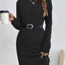 HBQ Women's Pullover Sweater Dress Casual Turtleneck Ribbed Long Lantern Sleeve Mini Knit Dresses 2025 Fashion (Black)