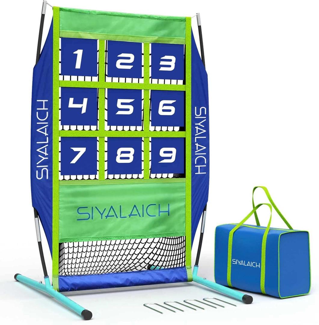 Ultimate Portable Pitching Target Net for Baseball, Softball & Football | Pro-Tested Practice System with Numbered Strike Zone | Includes Carry Bag & Enables Quick Assembly (Blue/Green)