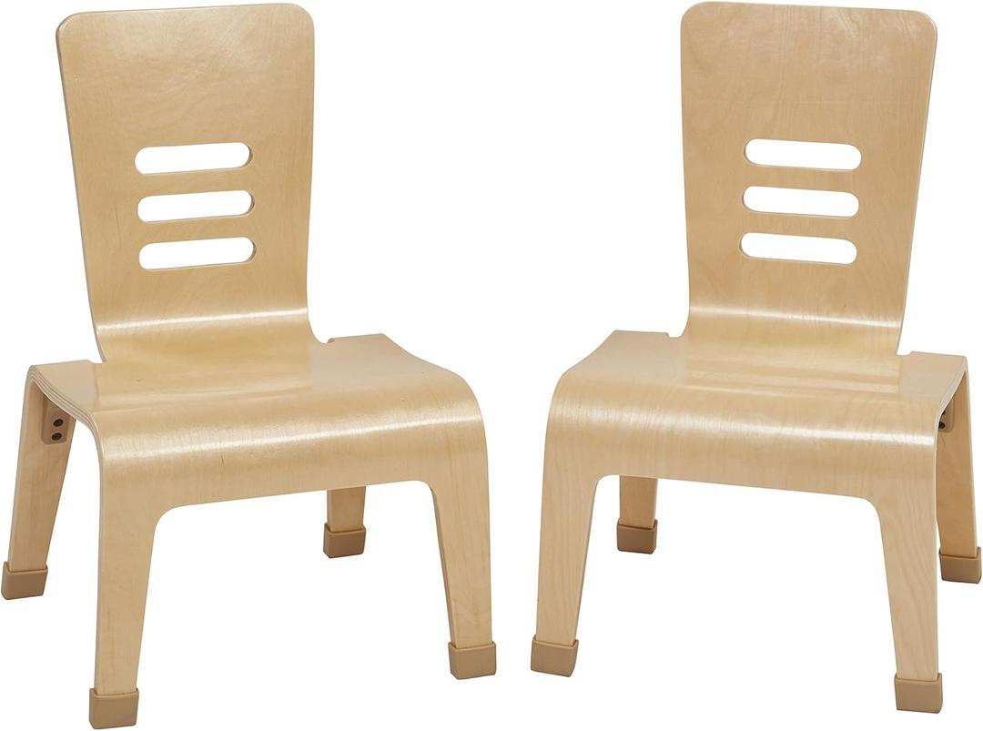 ECR4Kids 12" Bentwood Teacher School Stacking Chair, Natural (2-Pack)