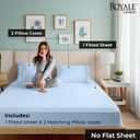 Royale Linen Fitted Sheet With Pillowcases - Queen Fitted Sheets With 2 Pillowcases - 300 Thread Count 100% Organic Cotton - Fit Mattress Up to 18" Deep - Soft & Breathable - Lake Blue (No Flat Sheet)