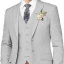 Boys Linen Suits for Kids Summer Slim Fit 3 Piece Beach Wedding Outfit Light Weight Tuxedo Linen Suit Set (14, Gray)