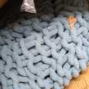 Bigacogo Chunky Knit Throw Blanket for Couch, 40x60 inches, 100% Hand Knitted with Thick Jumbo Chenille Yarn, Cozy Soft Large Rope Knot Cable Crochet Blankets for Sofa Bed Living Room, Light Teal