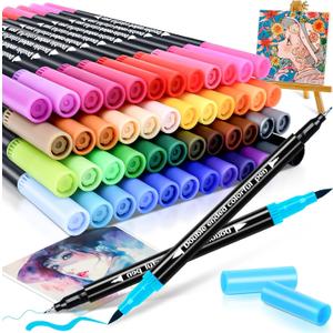 48 Colors Dual Markers Brush Pens, Art Markers Colored Pens for Adult Coloring Books, Brush and Fine Point Dual Tip Artist Colored Marker Set for Drawing Adult Coloring Hand Lettering