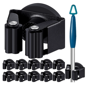 Vercraft 20 Pcs Magnetic Mop Broom Holder Movable Magnetic Broom Holder Rack, Anti Slip Wall Mounted Utility for Cleaning Tools, Garage, Kitchen, Laundry, Garden (Black)