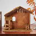 BESBLEE Christmas Decorations Manger for Nativity Scene 7 Inch Scale Creche Stable for Inside 7&8 inch Scale Holy Family Wooden Nativity Stable Home Desk Decor Collectable14" x 4.1" x 12"