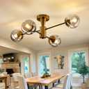 Hesoge Modern Semi Flush Mount Ceiling Light Fixture, 4-Light Gold Mid Century Chandelier with Glass Globe,Ceiling Lighting for Dinning Room Farmhouse Kitchen Bedroom Living Room.
