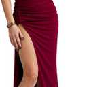 Womens Elegant Ruched Maxi Dress  Spaghetti Strap Bodycon Party Dress with Slit & Open Back (Medium, Red Wine)