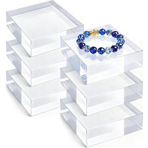 Hacaroa 6 Pieces Acrylic Square Display Block, 3 x 3 x 1 Inches Clear Polished Acrylic Cube Risers, Solid Jewelry Display Pedestal Stand Showcase Holder Base for Ring, Perfume, Photography Props