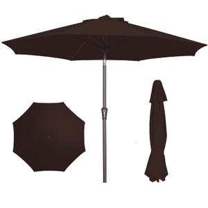 PatioKingdom 9FT Patio Outdoor Umbrella-UPF 50+ Sun Shade with Wind Vent, Push-Button Tilt & Smooth Crank Lift, Rust-Resistant Fiberglass Frame for Garden, Backyard,Yard (Brown)