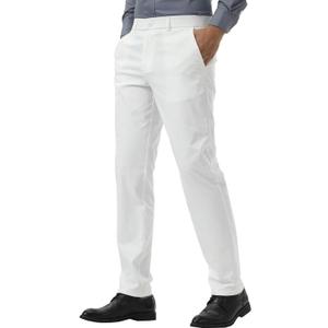 Plaid&Plain Men's Slim Fit Dress Pants Stretch Khaki Pants Wrinkle Free (White) 38Wx28L