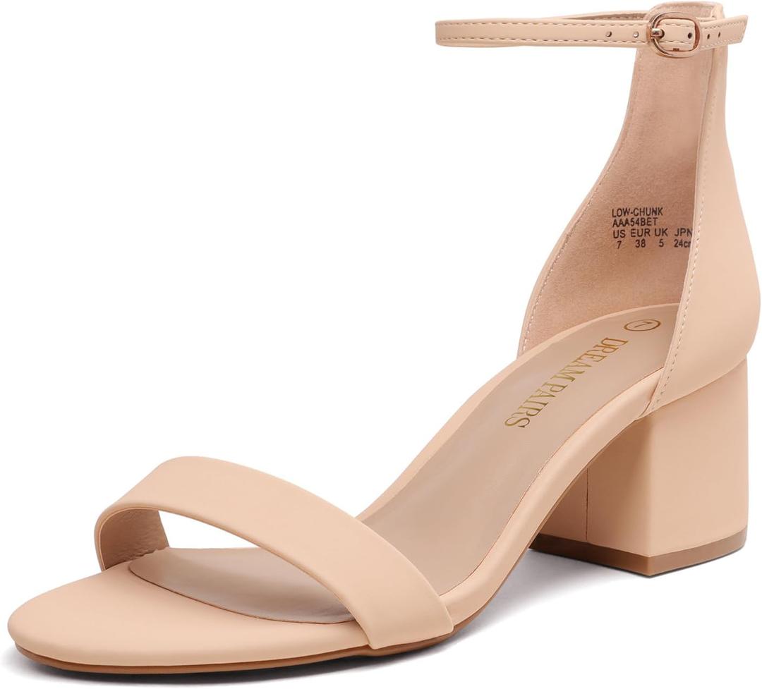 DREAM PAIRS Womens Low-Chunk Low Heel Pump Sandal,Size 7W, Nude,LOW-CHUNK