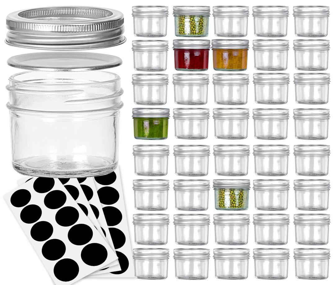 VERONES Mason Jars, 4OZ Canning Jars With Regular Lids and Bands, Ideal for Jam, Honey, Wedding Favors, Shower Favors, DIY Spice Jars, 40 PACK