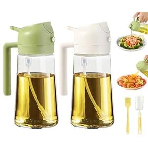 PLAPITATE 2pcs Oil Sprayer for Cooking, 16oz/ 470ml Oil Dispenser for Kitchen, 2 in 1 Olive Oil Dispenser Bottle for Kitchen Gadgets, Air Fryer, Salad, BBQ (Ivory, Green)
