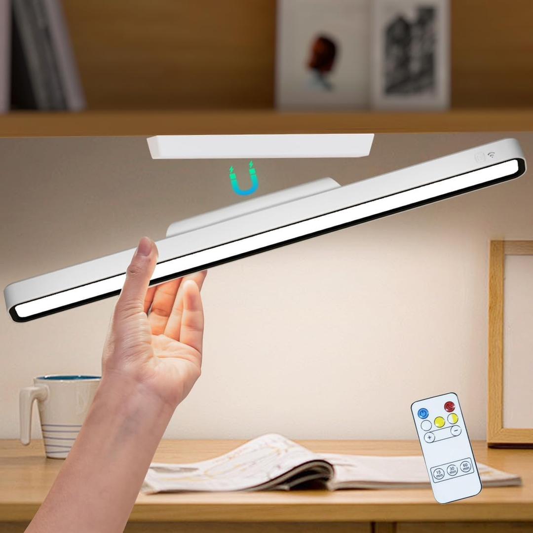 Desk Light Bar 16.5in Rechargeable LED Magnetic Light Bar with Remote Control, 3000K, 4500K, 6000K Color Temperature Battery Powered Under Cabinet Lighting for Desk, Home Office, Under Shelf