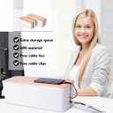 2 Pack Large Cable Management Box Wooden Style Cord Organizer and Cover for TV Wires, Computer, Router, USB Hub and Under Desk Power Strip Safe ABS Material and Baby-Pets Proof Lock (White)