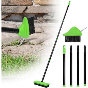 3 in 1 Weeding Wire Metal Brush Tools, Concrete Scrub Deck Brush with Long Handle for Moss, Tough Stains on Paving, Garden, Patio, Pool (Green)