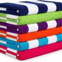 BolBom*S Beach Towels 6 Pack Large 30x60-100% Cotton Beach & Pool Towels Bulk Cabana Stripe - Quick Dry Bath Towel Set for Swim, Beach Essentials, Bathroom, Hot Tub, Yoga, Hotel & Airbnb Guests