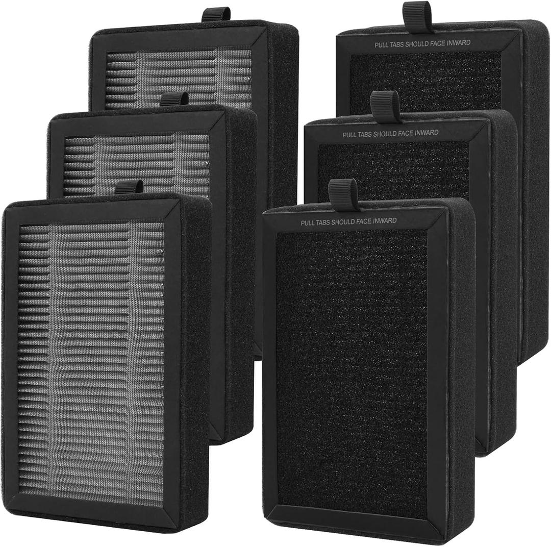 ATXKXE lv-h128 replacement filters compatible with levoit Air Purifier lv-h128, 3-Stage Filtration System Activated Carbon Filter, Fit for PUURVSAS HM669A/ROVACS RV60, black, 6 pack