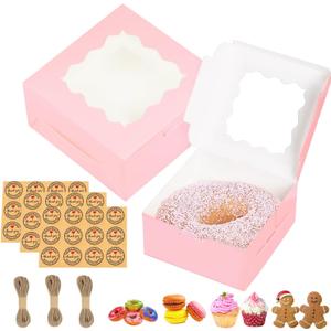 30 PCS Bakery Boxes with Window 6x6x3 Inches, 6 Inch Cake Boxes, Paper Cookie Boxes, Small Pie Boxes, Treat Gift Boxes for Strawberry, Cupcake, Pastry, Donuts, Dessert, Brownie (Pink)