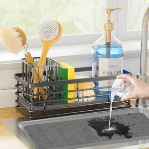 Yofidra Sponge Holder for Kitchen Organizer: Sink Caddy with Instant Drying Stone, Metal Stainless Steel, 9.5" X 3.5" X 5.2" Home Decor Storage and Organization Accessories