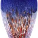 oliruim 11.8" Tall Blown Blue Glass Vase, Colorful Opaque Glass Vase, Unique Design Wide Mouth Art Decoration for Home, Living Room, Dining Table, Pampas Grass Decor (Blue)