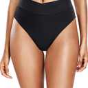 Tempt Me Women's High Waisted Bikini Bottom Crossover V Cut Bathing Suit Swim Bottom (X-Large, Black)