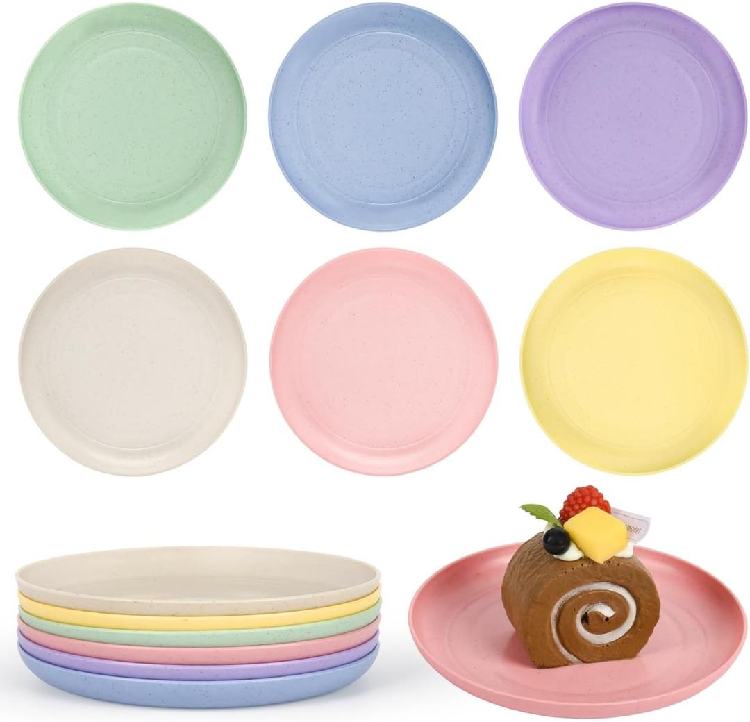6 Inch Wheat Straw Plates, 6 Pack Small Plates, Lightweight Unbreakable Plastic Dinner Plates for Kids Adult Dinner Camping Salad Dessert