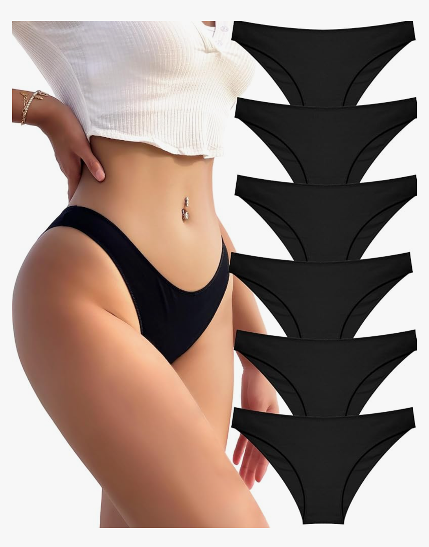 FINETOO 6 Pack Cotton Underwear for Women Cute Low Rise Bikini Panties High Cut Breathable Sexy Hipster Womens Cheeky S-XL