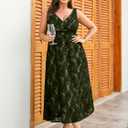 RWJ Women's Plus Size Wedding Guest Dress 2026 Floral Lace Wrap V Neck Sleeveless Formal Cocktail Party Maxi Dresses Sexy Elegant Evening Prom Summer Smocked Olive Green 3X-Large