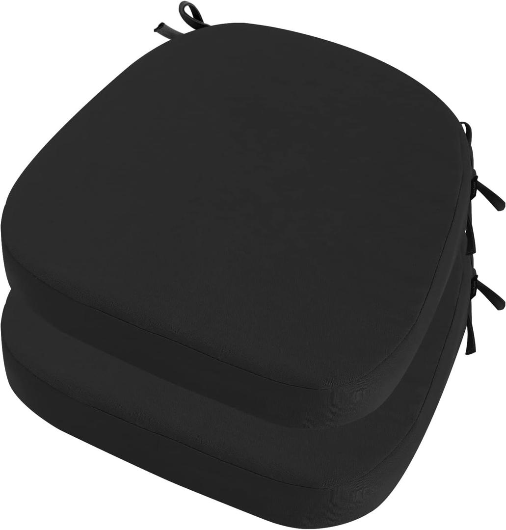 idee-home Outdoor Chair Cushions Set of 2, 19" x 19" D-Shaped | Thick Outdoor Seat Cushions Waterproof Patio Furniture with Ties Dining Pads