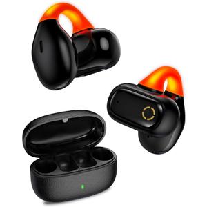 Jiunai Wireless Earbuds for iPhone 17 16 True Bluetooth 5.3 Headphones Bone Conduction Headphones Flash Light Bud Sweatproof Clip On Earphones for Samsung S25 Pixel Run Travel Gym Black Orange