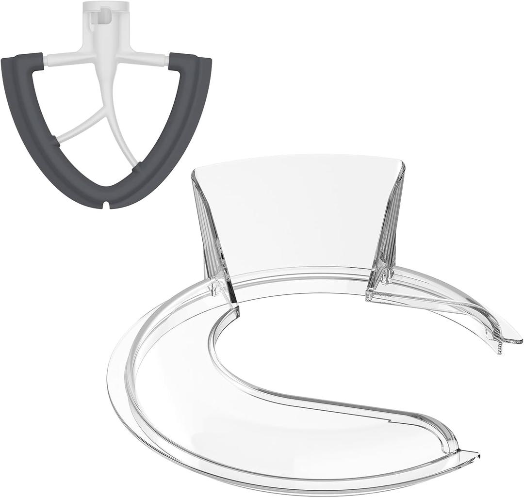 Pouring Shield & Flex Edge Beater for Kitchenaid Mixer - Fits 4.5~5QT Bowls (Stainless Steel, Glass, Ceramic) - Attachment for Kitchenaid Mixers (White)