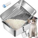 XXL 23.6" L x 15.7" W x 8" H Stainless Steel Sifting Litter Box for Pine Pellets, Metal Litter Pan for Big Cats, Non Clumping Sifter Litter System with Liners Scoop, Odor Control, Easy Clean