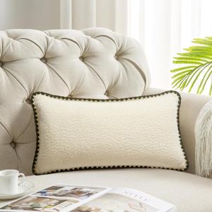 3 x ORTIGIA Farmhouse Lumber Pillow Covers Decorative 12x20 Textured Pillowcaes with Scalloped Edge Pillow Case for Couch Sofa Bed Cushion Living Room Green