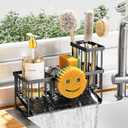 Cisily Sink Caddy With Smiley Face Sponge Holder, 304 Stainless Steel Rustproof(Black) (9.25)