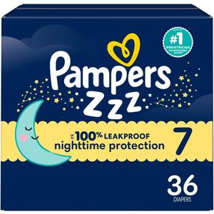 Pampers ZZZ Overnight Diapers, Size 7 (41+ Lbs), 36 Count, Nighttime Protection Disposable Baby Diaper, Night Time Leak and Skin Protection